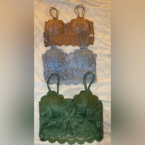 Lace Bralette Set - Brown, Gray/Blue, and Green Sized M